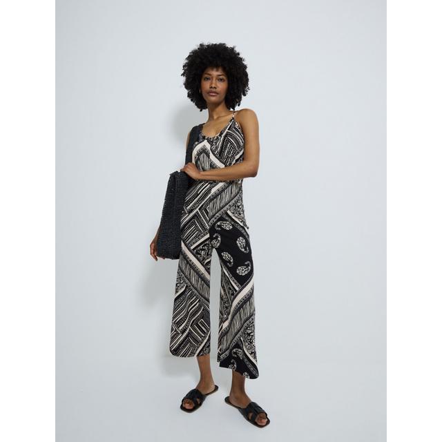 Leaf Tile Jersey Culotte Jumpsuit - Black - 98% Viscose 2% Elastane on Productcaster.