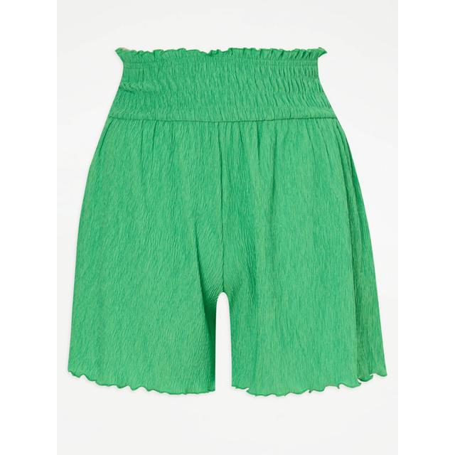 Green Crepe Shirred Shorts - 99% Polyester 1% Elastane on Productcaster.