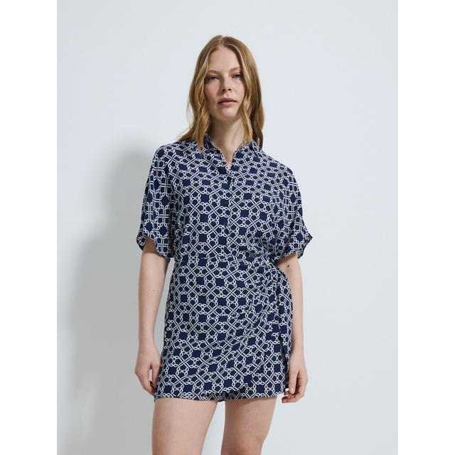 Navy Chain Print Lightweight Wrap Over Skort - 100% Viscose on Productcaster.