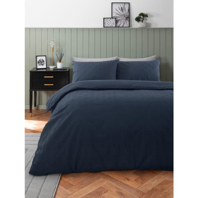 Navy Embossed Geo Duvet Set on Productcaster.