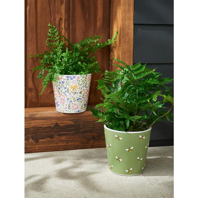 Printed Plant Pots 2 Pack - Floral and Bee on Productcaster.