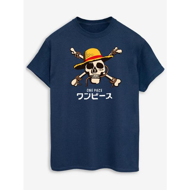 Men's NW2 One Piece Straw Hat Pirate Skull Navy T-Shirt - Size Xxxl - Navy on Productcaster.