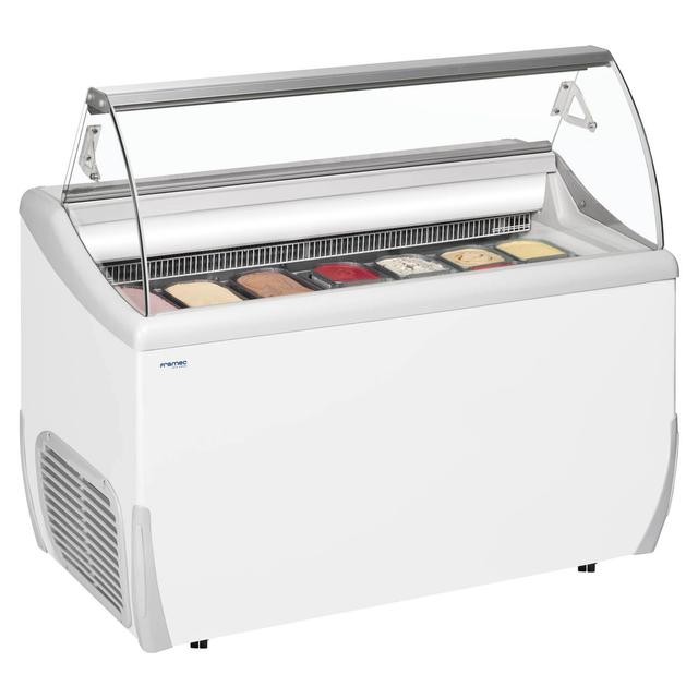 Framec J7E 7 x Napoli Pan White Curved Glass Ice Cream Display Freezer With Canopy on Productcaster.