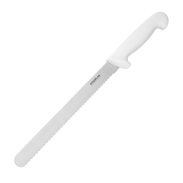 Hygiplas C883 Slicer 10" Serrated White Handle on Productcaster.