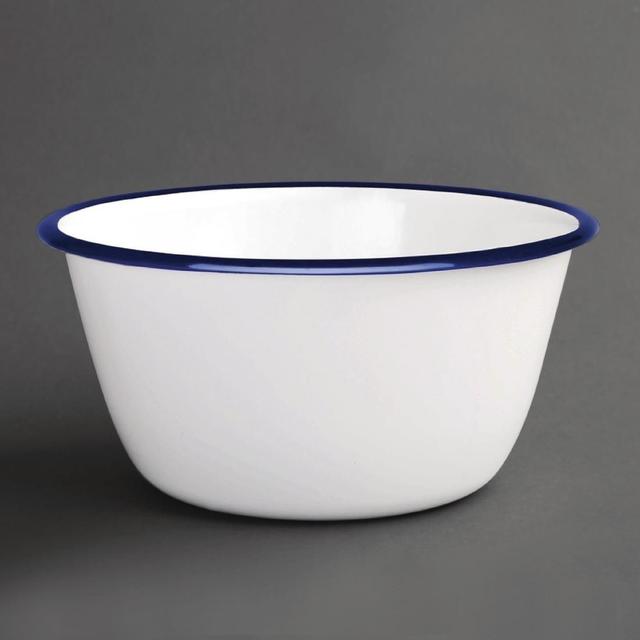 Olympia Enamel DC389 Pudding Bowls White and Blue 155mm (Pack of 6) on Productcaster.