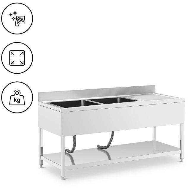 Plonge inox - 2 éviers - inox - 180 x 70 x 97 cm - Royal Catering on Productcaster.