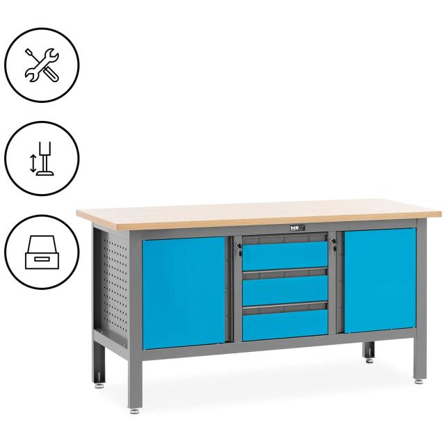 Établi d'atelier - 169 x 86,5 cm - 1000 kg - 3 tiroirs - 2 compartiments | MSW on Productcaster.