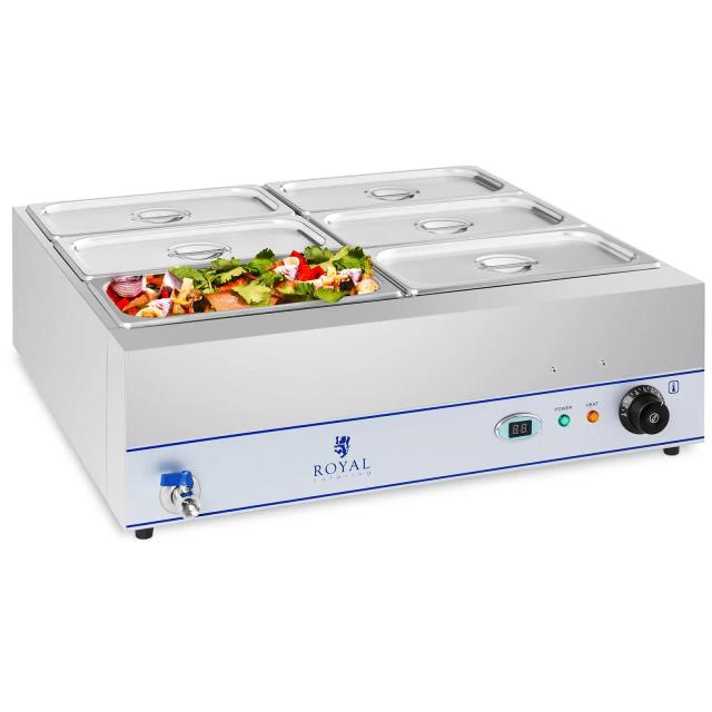 Bain Marie 2 000 W 6 x GN nádob 1/3 s výpustí - Royal Catering on Productcaster.