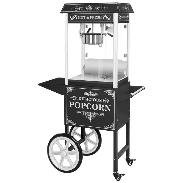 Stroj na popcorn s vozíkem retro design černý - Stroje na popcorn Royal Catering on Productcaster.