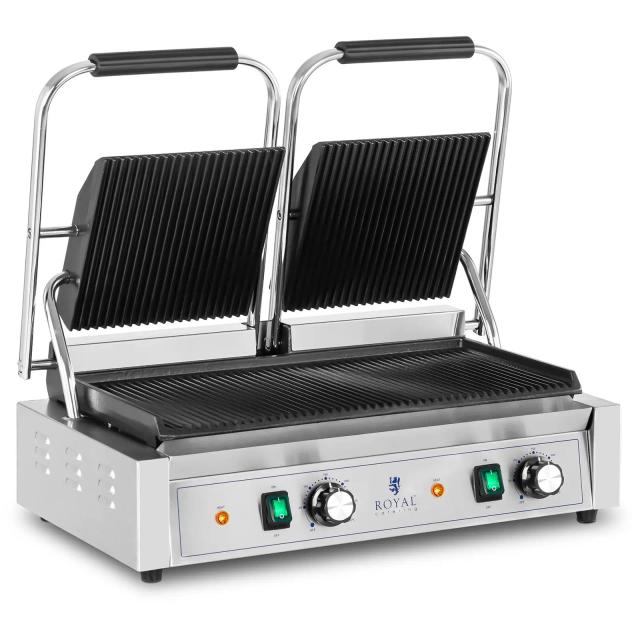 Parrilla de contacto doble - 3.600 W - ondulada | Royal Catering on Productcaster.