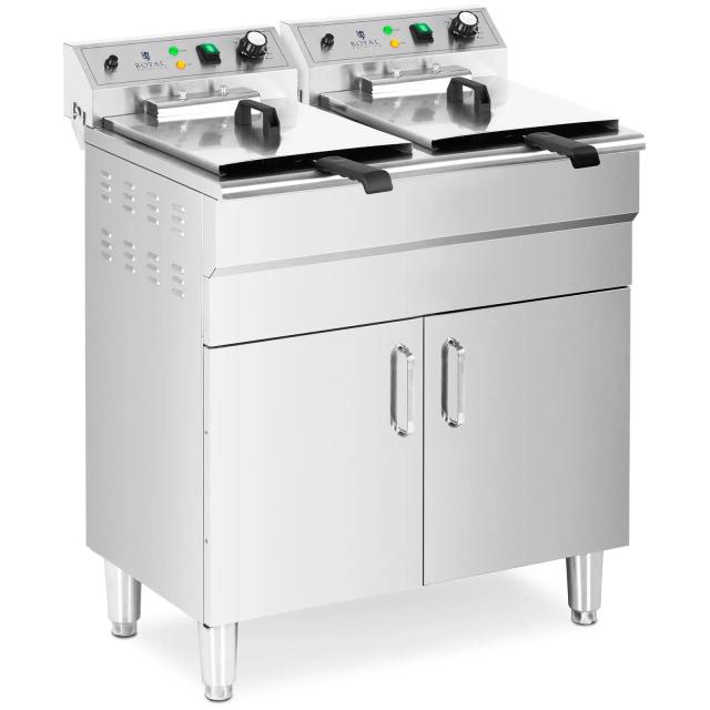 Elektrisk fritös - Dubbel - 26 L - 10 000 W - Tappkran - Kallzon - Med underskåp | Royal Catering on Productcaster.