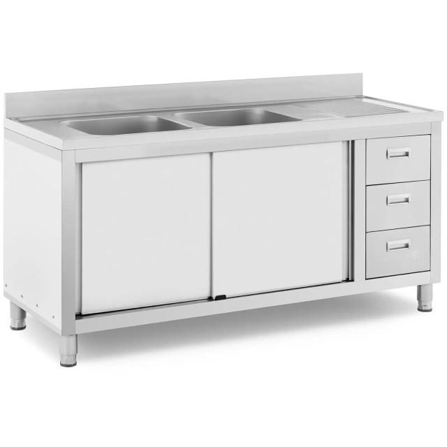 Dřezová skříň 2 dřezy ušlechtilá ocel 400 x 400 x 300 mm - Dřezové skříňky Royal Catering on Productcaster.