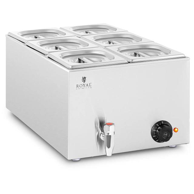 Bain Marie 600 W 6 GN 1/6 vypouštěcí kohout - Royal Catering on Productcaster.