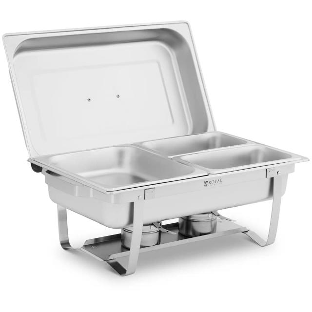 Chafing Dish GN 1/2 2 x GN 1/4 9 l 2 nádoby na palivo 295 x 235 x 60 / 240 x 135 x 65 mm - Royal Catering on Productcaster.