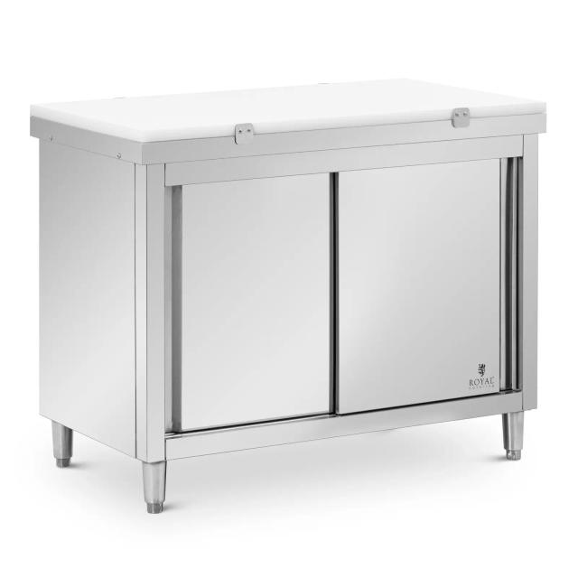 Masă de bucătărie din oțel inoxidabil - 120 x 60 cm - capacitate de încărcare de 500 kg - inclusiv placă de tăiere - Royal Catering on Productcaster.