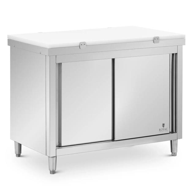 Masă de bucătărie din oțel inoxidabil - 120 x 70 cm - capacitate de încărcare de 500 kg - inclusiv placă de tăiere - Royal Catering on Productcaster.