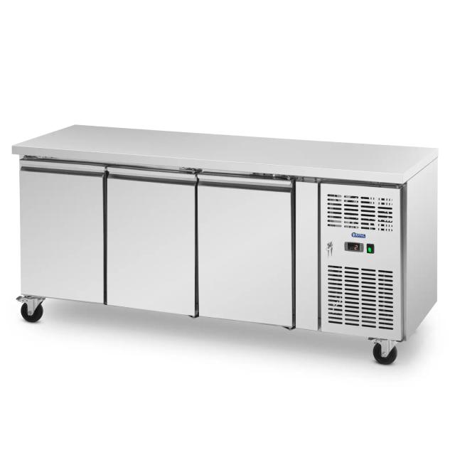 Hűtőpult kerekekkel - 410 l - 3 rekeszes - 179,5 x 70 cm - B osztály - rozsdamentes acél - Royal Catering on Productcaster.