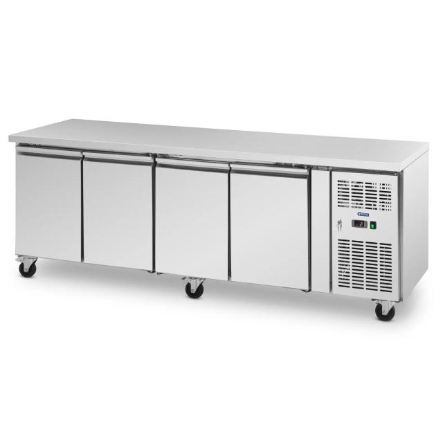 Hűtőpult kerekekkel - 550 l - 4 rekeszes - 223 x 70 cm - B osztály - rozsdamentes acél - Royal Catering on Productcaster.