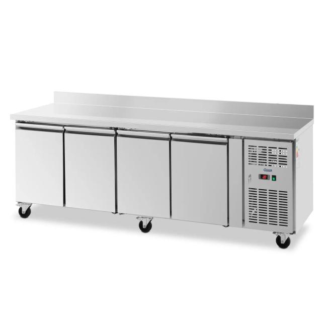 Frigider mobil Saladette - 550 l - 4 compartimente - 223 x 70 cm - clasa B - backsplash - oțel inoxidabil - Royal Catering on Productcaster.