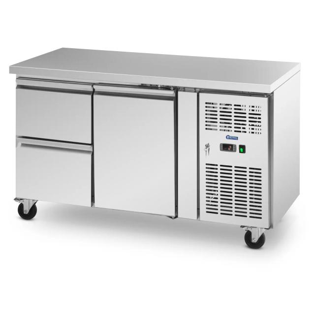 Hűtőpult kerekekkel - 280 l - 1 rekesz / 2 fiók - 136 x 70 cm - B osztály - rozsdamentes acél - Royal Catering on Productcaster.