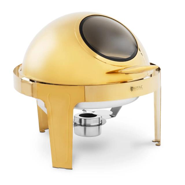 Chafing Dish - στρογγυλός σχεδιασuός uε παράθυρο - 6 l - 1 δοχείο καυσίuου - χρυσό - Royal Catering on Productcaster.