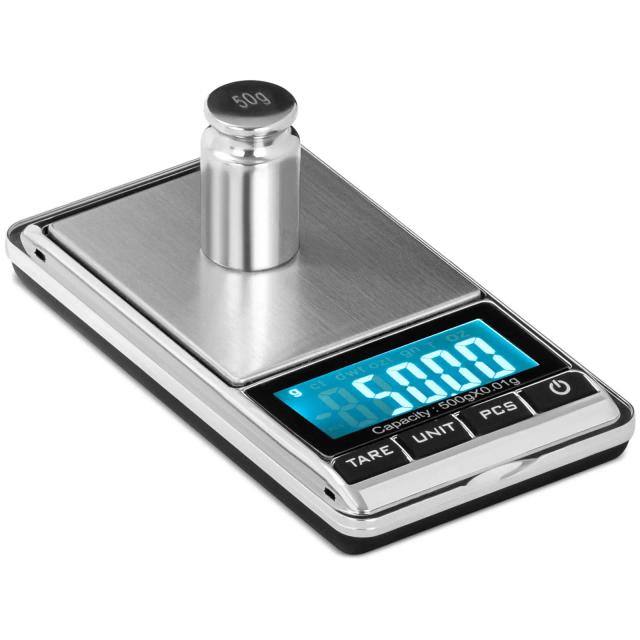 Cântar digital de buzunar - 500 g - 0.05 g / 200 g - 62 x 54 mm - carcasă din imitație de piele on Productcaster.