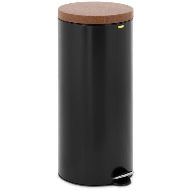 Pedal Bin With Wood Effect lid 30 l Black Coated Steel - Trash Bins by Ulsonix on Productcaster.