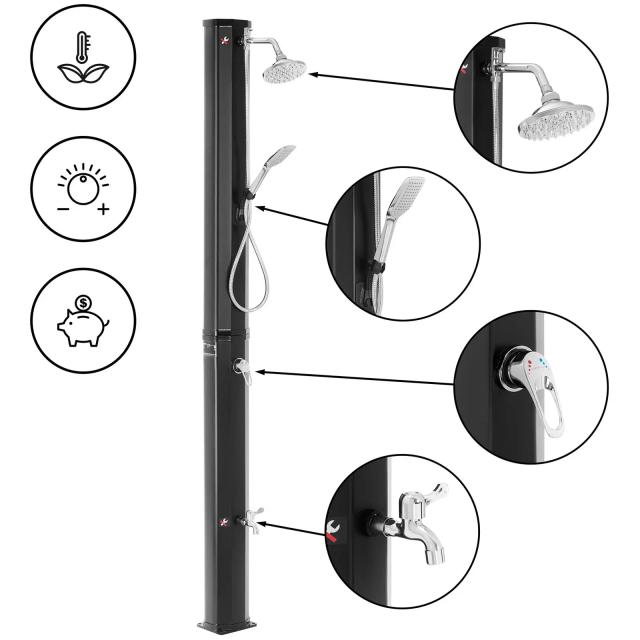 Duș solar - 35 l rezervor - inclusiv. Duș cu efect de ploaie, duș manual, robinet de apă on Productcaster.