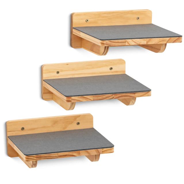 Rafturi pentru pisici - 3 trepte pentru perete - 22 x 24 x 10 cm - lemn / pâslă on Productcaster.