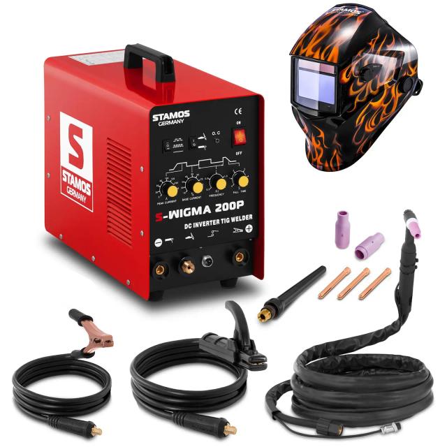 Svařovací set TIG svářečka 200 A 230 V Puls + Svářecí helma Firestarter 500 ADVANCED SERIES - Svářecí sady Stamos Germany on Productcaster.