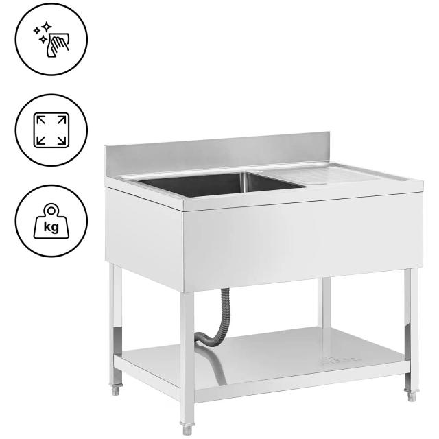 Mycí stůl 1 dřez ušlechtilá ocel 100 x 70 x 97 cm - Dřezové skříňky Royal Catering on Productcaster.