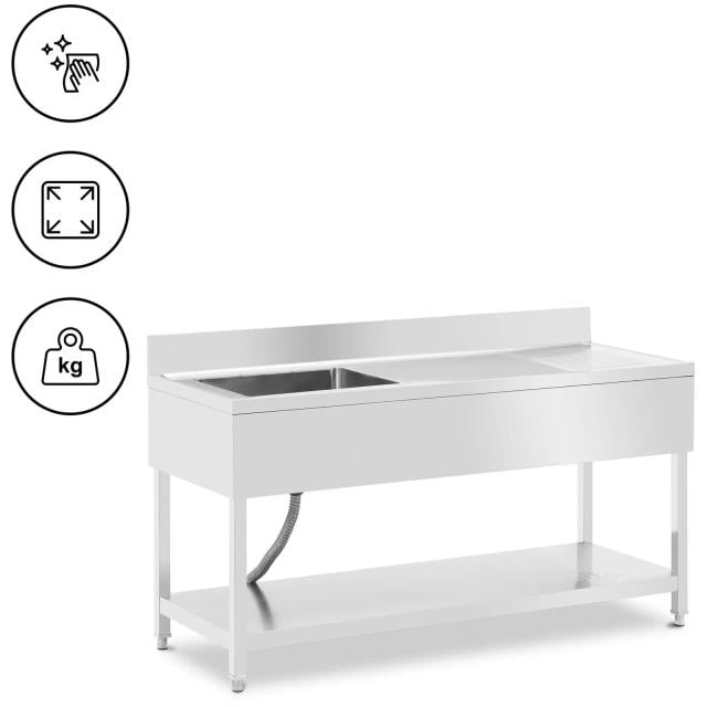 Mosogató asztal - 1 medence - rozsdamentes acél - 160 x 60 x 97 cm - Royal Catering on Productcaster.