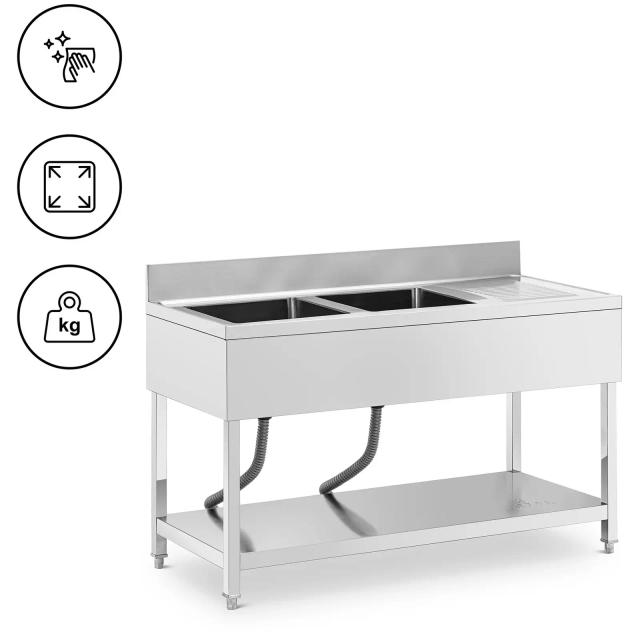 Mosogatóegység - 2 medence - rozsdamentes acél - 140 x 60 x 97 cm - Royal Catering on Productcaster.