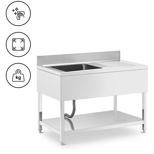 Mosogató asztal - 1 medence - rozsdamentes acél - 120 x 70 x 97 cm - Royal Catering on Productcaster.