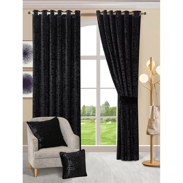 Adahir Velvet Blackout Grommet / Eyelet Curtain Pair Fairmont Park Curtain Colour: Black on Productcaster.