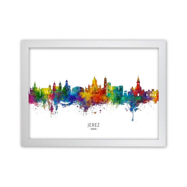 Jerez Spain Skyline by Michael Tompsett - Graphic Art Latitude Run Format: White Framed, Size: 34cm H x 46cm W x 3cm D on Productcaster.