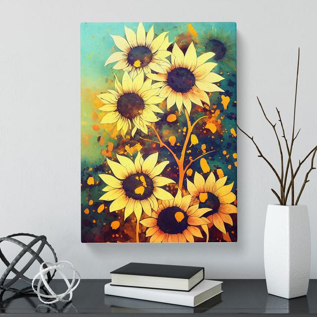 Strausstown Sunflower Paint Splatter Vol.2 - Wrapped Canvas Print Brambly Cottage Size: 50cm H x 35cm W on Productcaster.