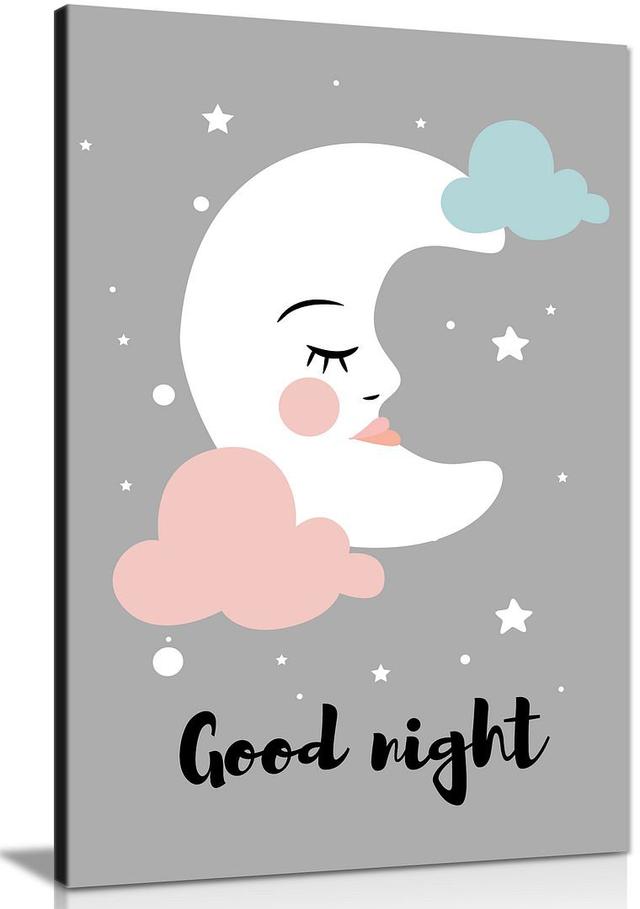 Cute Sleepy Moon Good Night - Wrapped Canvas Print Panther Print Size: 91cm H x 61cm W on Productcaster.