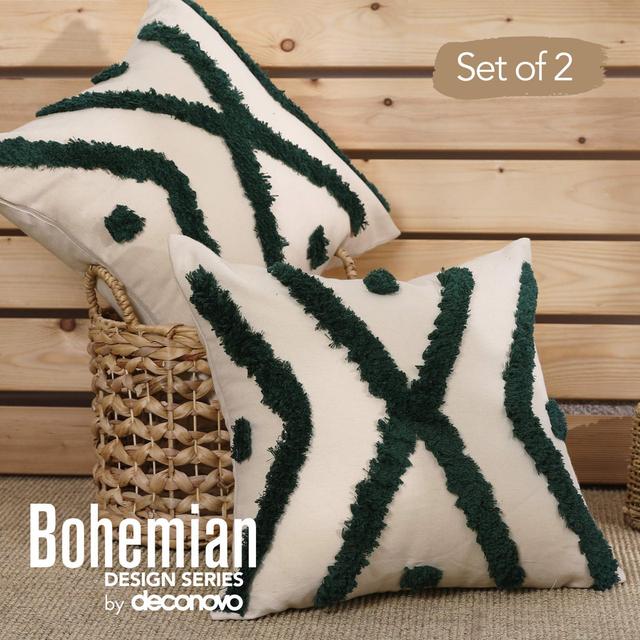 2 Pack Cushion Covers Throw Pillowcases with Invisible Zipper 45x45cm 18 x 18 Inch Deconovo Colour: Dark Green on Productcaster.