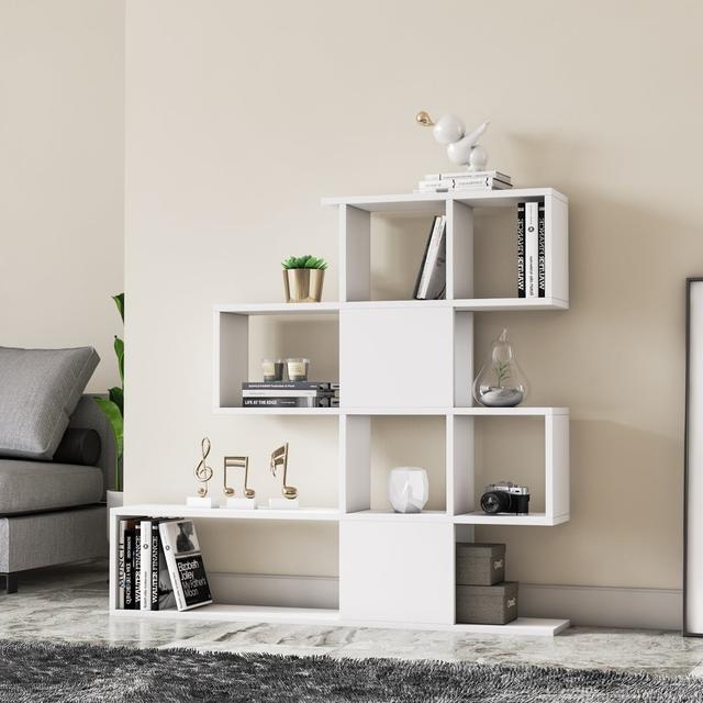 Karlin Geometric Bookcase Bookshelf Shelving Unit Hashtag Home Colour: White on Productcaster.