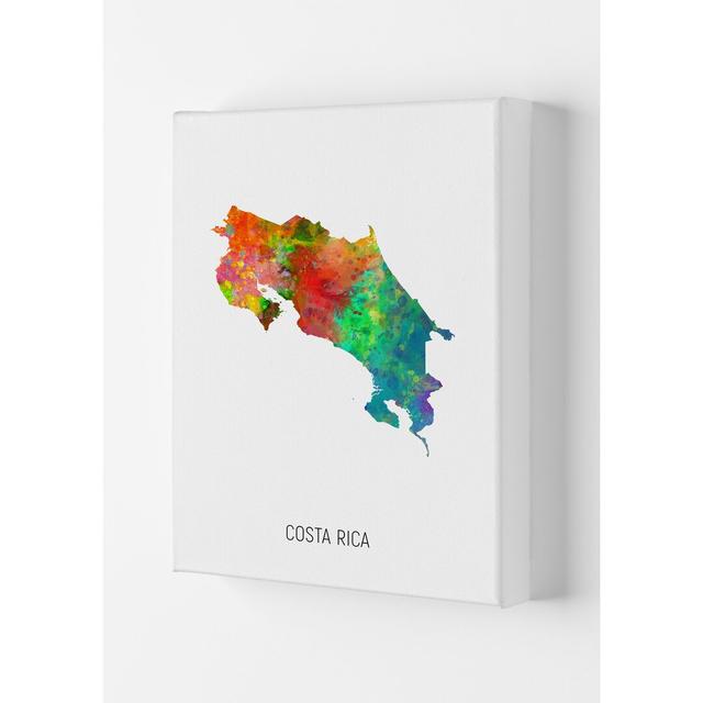 Costa Rica Watercolour Map by Michael Tompsett - Print Latitude Run Format: Wrapped Canvas, Size: 84cm H x 59.4cm W x 4cm D on Productcaster.