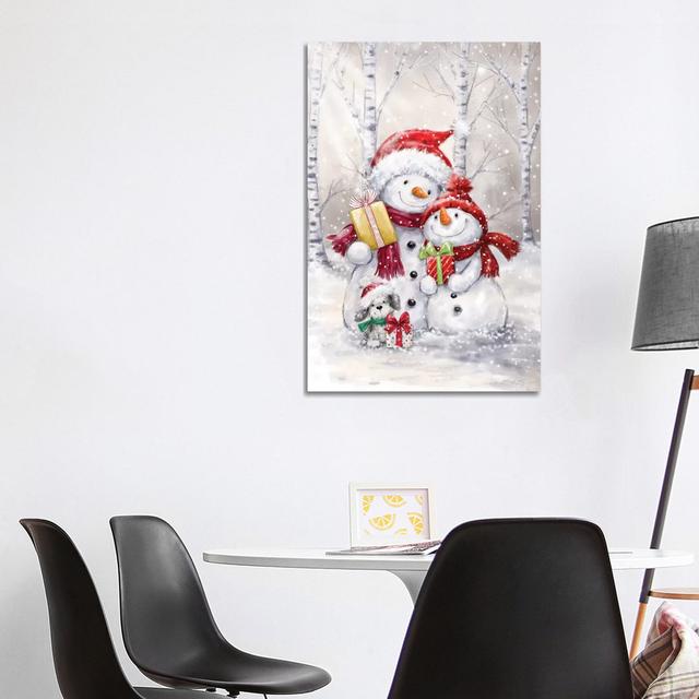 Two Snowmen And Dog by MAKIKO - Wrapped Canvas Print The Seasonal Aisle Size: 101.6cm H x 66cm W x 3.8cm D on Productcaster.