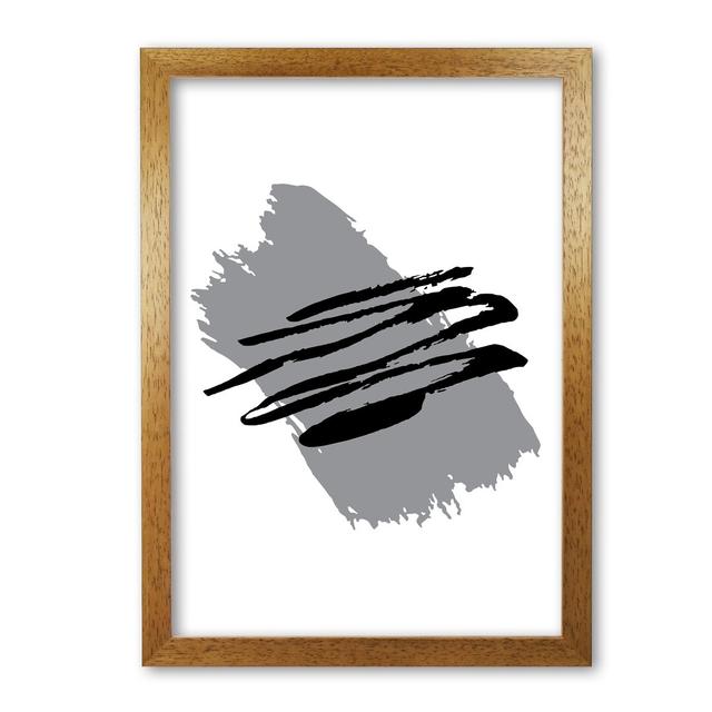 Grey Jaggered Paint Brush Abstract - Print East Urban Home Size: 60 cm H x 42 cm W x 5 cm D, Format: Honey Oak Frame on Productcaster.