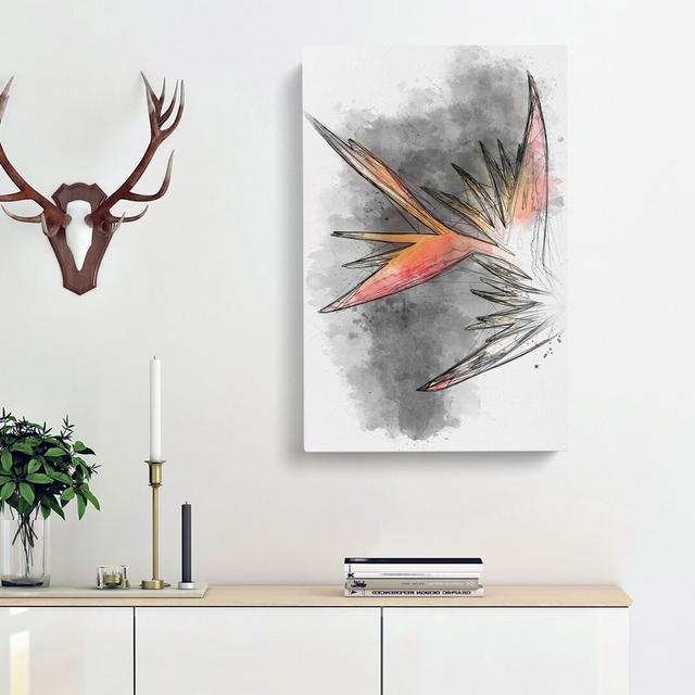 Orange and Red Bird of Paradise - Wrapped Canvas Drawing Print East Urban Home Size: 76cm H x 50cm W x 3cm D on Productcaster.