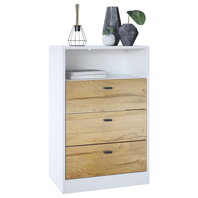 Gavrielle 3 Drawer 56Cm W Chest of Drawers Ebern Designs Colour: Matt White/Natural Oak on Productcaster.