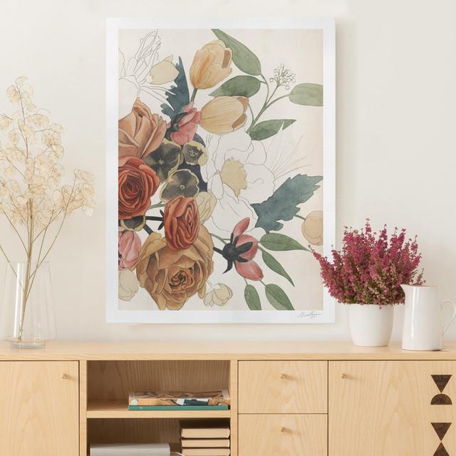 Drawing Flower Bouquet in Red and Sepia II - Wrapped Canvas Painting Rosalind Wheeler Frame Option: Red, Size: 80cm H x 60cm W, Format: 330g/m³ recycl on Productcaster.