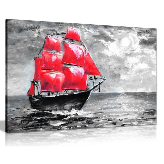 Ship On Ocean Painting Black White Red Canvas Wall Art Picture Print Panther Print Size: 31cm H x 46cm W on Productcaster.