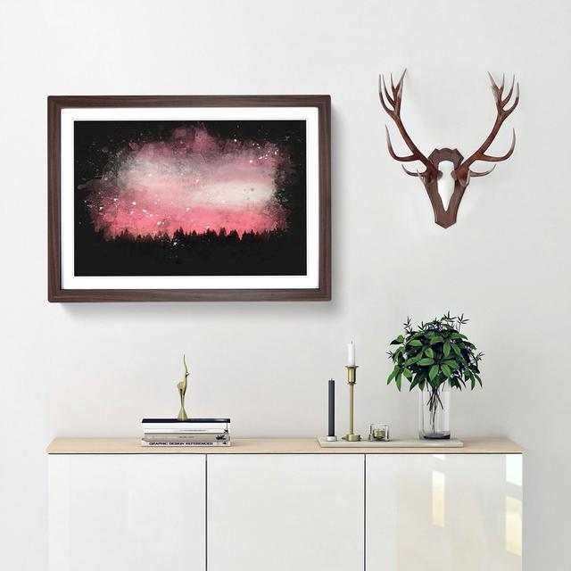 Pink Sunset Above a Forest - Picture Frame Graphic Art Print East Urban Home Size: 24cm H x 33cm W x 2cm D, Frame Option: Walnut Framed on Productcaster.