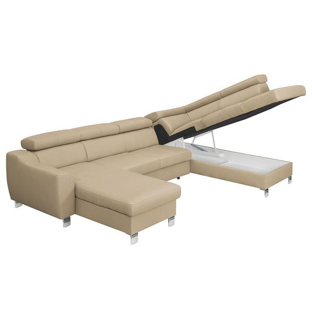 Avais Leather Large Corner Sofa in U-form 17 Stories Upholstery Colour: Beige, Sleeping Function: Yes, Orientation: Right Hand Facing on Productcaster.