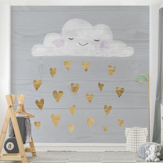 Cloud with Gold Hearts 2.88m x 2.88m Textured Matt Peel & Stick Wall Mural East Urban Home on Productcaster.